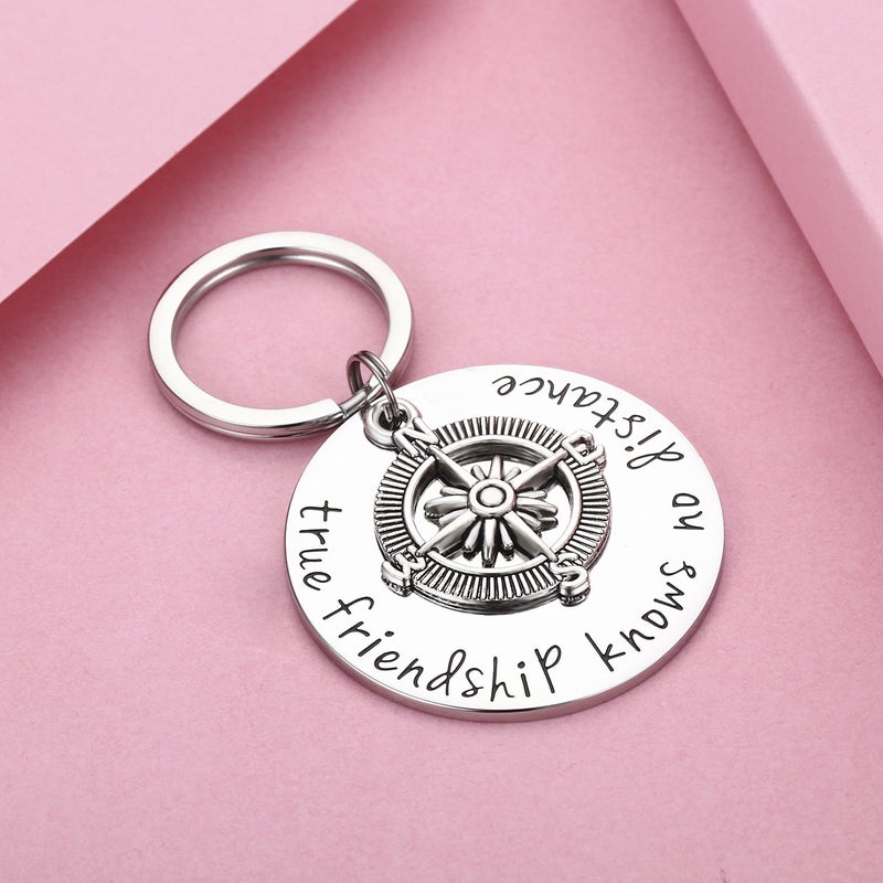 Udobuy Best Friend Keychain - True Friendship Knows No Distance Compass Keychain Long Distance Relationship Gifts - Image 2